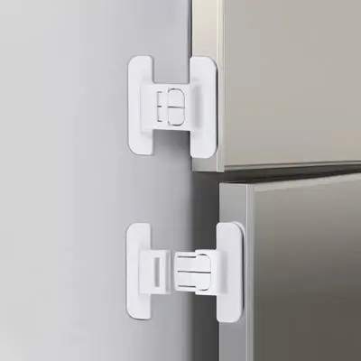 Refrigerator Door Lock with Dual Clasp, Self-Adhesive No-Drill Child Safety Lock
