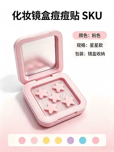 Hydrokolloid-Pickelpflaster im Set mit Make-up-Spiegel, bunte Sternmotive, tragbar - 7