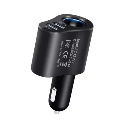 80W car charger with USB extension, 1-to-3 ports