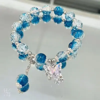 新中式爆花蝴蝶手链女甜美清新森系琉璃串珠手串学生闺蜜生日礼物 - 11