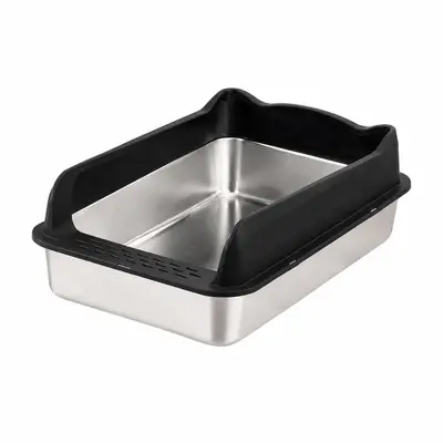 Stainless Steel Cat Litter Box XXL, Splash-Proof, Semi-Enclosed with High Sides
