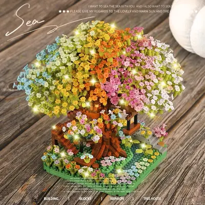 Educational Building Block Set Compatible with LEGO Rainbow Sakura Tree House - 7