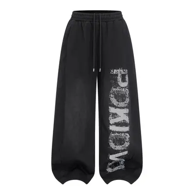 Kadın harf baskılı yıkamalı eskitme geniş paça eşofman pantolon - 7