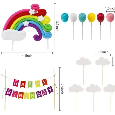Rainbow Cake Decoration Balls, Star and Cloud Foam Balls, Birthday Party Decor - 10