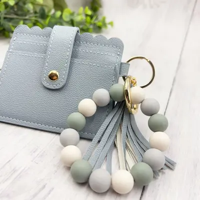 Silikonperlen-Armband mit Kartenhalter, Damenbrieftasche aus PU