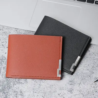 Men's Short Wallet with Metal Edge and Multiple Card Slots - 1