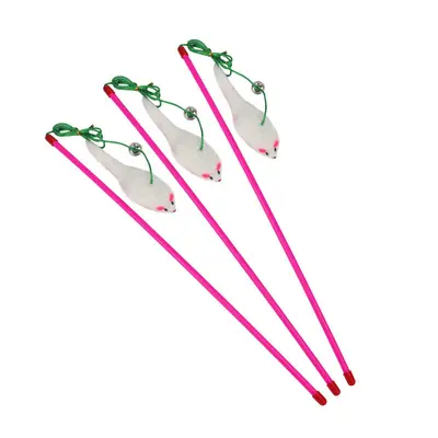 Cat Teaser Wand with Mouse and Rabbit Fur Ball Cat Toys - 4