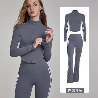 Yüksek elastikiyetli kadın yoga takımı, figür dostu dar kesim, açık hava koşusu için - 4