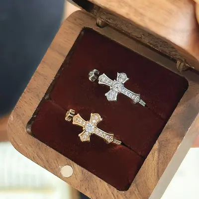Kreuz-Punk-Ring Damen, Strass Vintage - 4