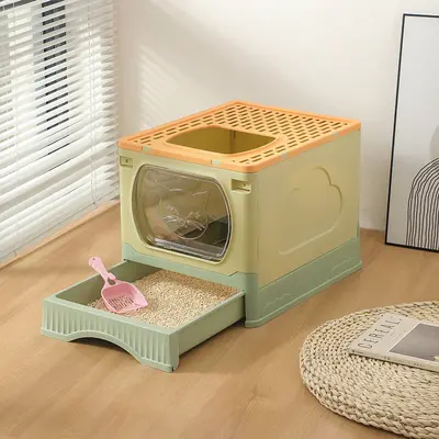 Foldable Extra Large Enclosed Top-Entry Cat Litter Box, Splash-Proof - 9