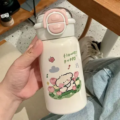 316 Edelstahl-Kinderthermosflasche mit Hundemotiv und Strohhalm - 10