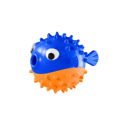 Dog Squeaky Bouncing Fish Toy, Teeth Cleaning, Chew-Resistant Treat Ball - 11