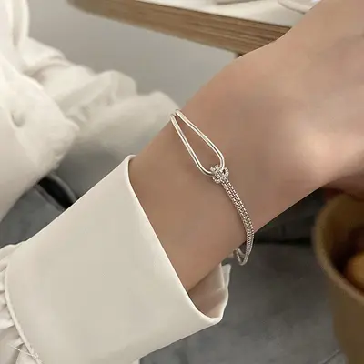 Cross-border best-selling Temu product: unique electroplated 925 knotted double chain bracelet for women.