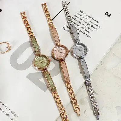 Gubosen Armband-Damenuhr mit rosa Lederarmband - 4