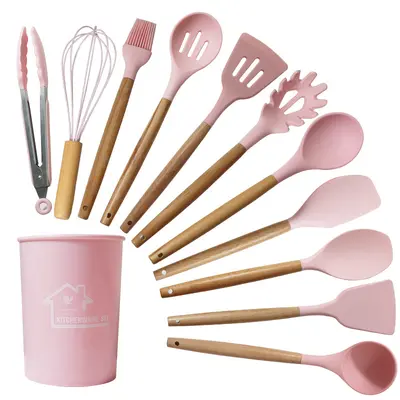 Silikon spatula ve kaşık 12 parçalı set gıda sınıfı silikon spatula yapışmaz silikon spatula ev silikon mutfak eşyaları toptan - 13