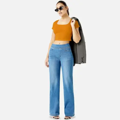 Women's Wide-Leg Jeans, Washed, Comfortable, Spring and Autumn