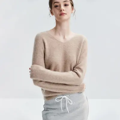100% Cashmere V-Neck Women's Sweater, Loose Fit
