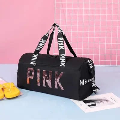 Women's sequin crossbody bag with shoe compartment, dry-wet separation