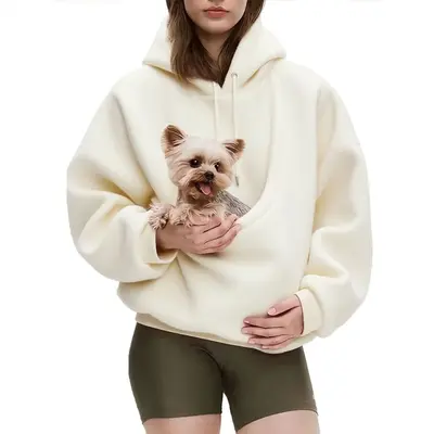 BK8837# Amazon Avrupa Amerika Sonbahar Kış Sınır Ötesi Düz Renk Kapşonlu Peluş Evcil Hayvan Cepli Geniş Kesim Sweatshirt Kadın - 8