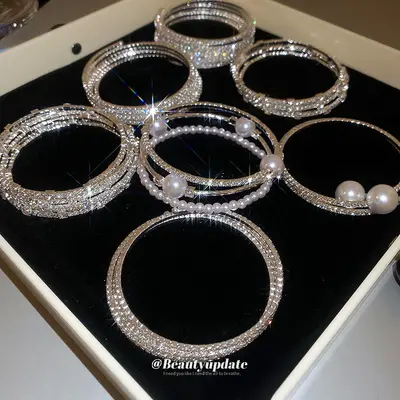 Artificial pearl multilayer rhinestone stretch bracelet
