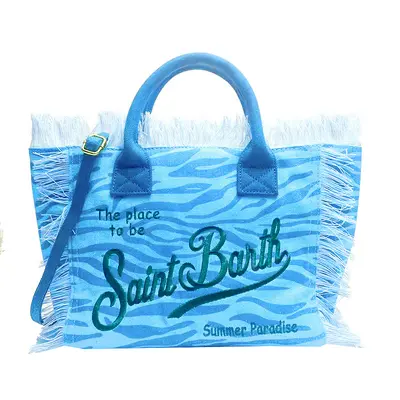 Beach Canvas Tote Bag with Tassel Embroidery, Women's Crossbody