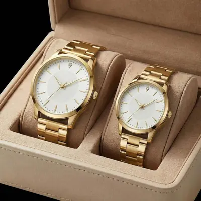 Unisex steel band quartz watch, couple style - 1