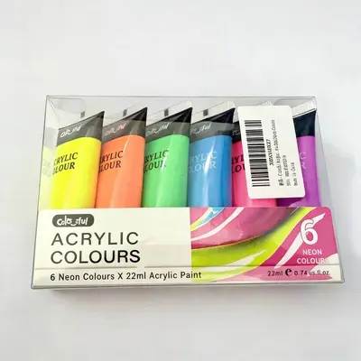 6-Color 22ML Fluorescent Acrylic Paint Set, Bright, for DIY Wall Painting