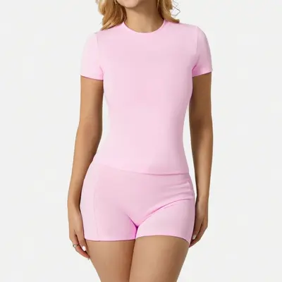 Women's Yoga Set 15 Colors, Nylon Double-Sided Brushed, Pocket Top and Shorts - 7