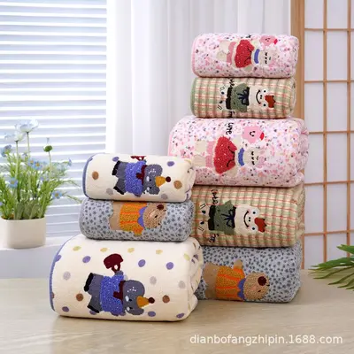 Havlu seti 3 parça, nakışlı, mercan polar, hayvan baskılı, hızlı kuruyan