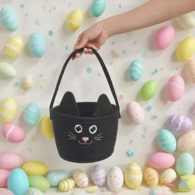 Manufacturer Direct Sale Cross-Border New Children's Halloween Storage Basket Handheld Candy Gift Cotton Rope Storage Bin Toy Basket