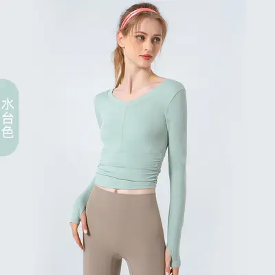 Kadın Uzun Kollu Yoga Üstü, V Yaka, Hızlı Kuruyan, Nefes Alabilir - 8
