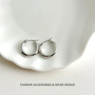 ARSIS Flowing Metal Earrings, French Style, Silver - 7