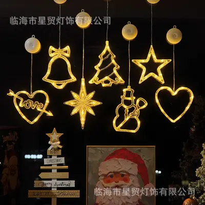 LED Noel dekorasyonu vantuzlu ışıklar kardan adam Noel ağacı beş köşeli yıldız perde pil ışıkları küçük renkli ışıklar vantuzlu ışıklar