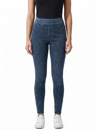 High-Waist Tummy Control Denim-Look Yoga Leggings, High Elasticity, Butt Lift - 8