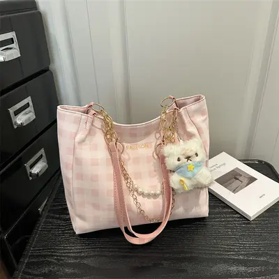 Women's Plaid Large Capacity Single Shoulder Tote Bag - 7