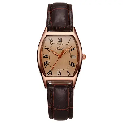 2026 Neues Modell Damenquarzuhr, Retro-Stil Fass-förmige Uhr mit Lederarmband, einfache Uhr für Schülerinnen, auf Lager. - 7
