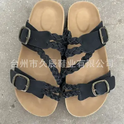Women's Woven Strappy Flat Sandals, Summer Toe-Ring Roman Slides