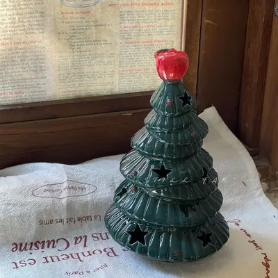 Ceramic Christmas Tree Apple Bedside Night Light, Decorative Ornament - 8