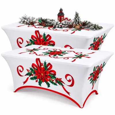 Weihnachts-Stretch-Tischdecke Cocktail-Tischhusse Hochzeits-Bankett Rechteck-Tischdecke wasserdicht und schmutzabweisend Milchseide-Tischdecke - 12