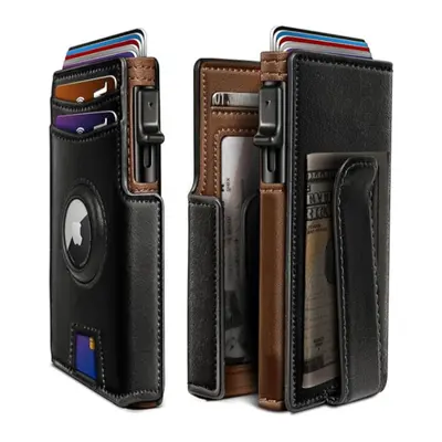 Genuine Leather Men's Bi-Fold Wallet with AirTag Aluminum Box - 11