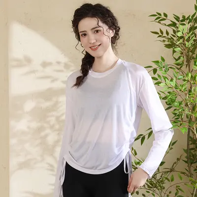 Kadın yoga üst, uzun kollu, yuvarlak yaka, açık hava koşu, pilates - 7