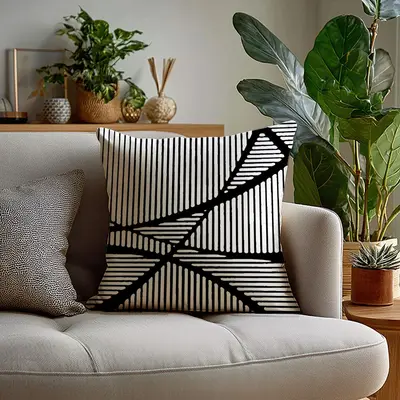 Black and White Geometric Throw Pillow Cover, Modern Minimalist Sofa Cushion