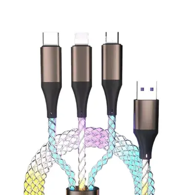 Super schnelles Ladekabel mit farbigem LED-Licht für Huawei Oppo Xiaomi geeignet - Eins bis drei 3-in-1 Atmosphären-Atemlichter