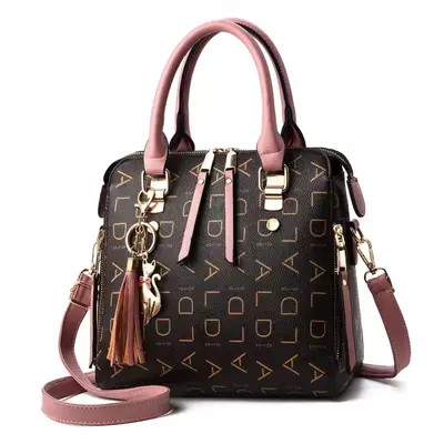 Printed Tassel Women's Handbag, Large Capacity with Shoulder Strap - 5