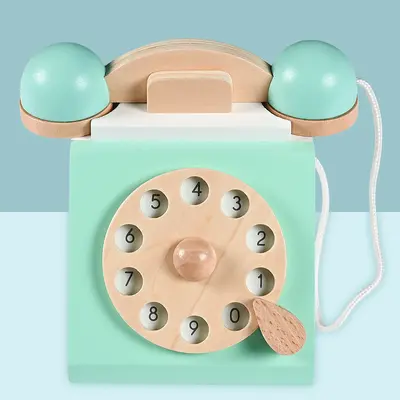 Children's Wooden Play House Realistic Toy Telephone Educational Toy Set for Girls Interactive Birthday Gift Number Recognition
