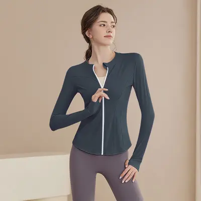 2026 Kadın Yoga Üstü, Uzun Kollu Slim Fit Koşu ve Fitness Ceketi - 11