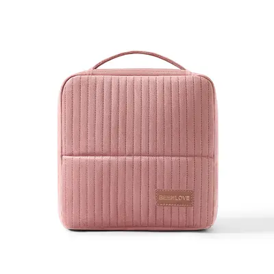 Upright cosmetic organizer bag, large capacity, compartments, travel
