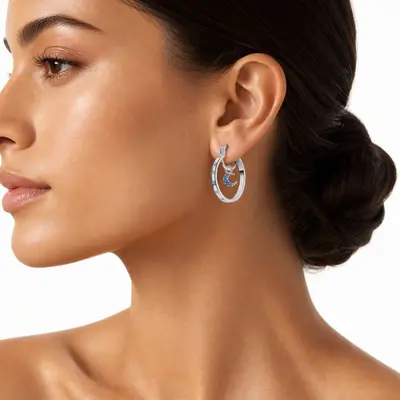 Çift katmanlı yıldız ay kulak halkası, moda tasarımı