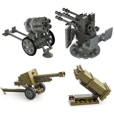 Building Block Soldier Figure Accessories with Howitzer and Rocket Launcher