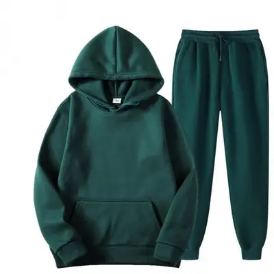 Men's spring autumn solid color hooded sweatshirt set, two-piece casual sports suit